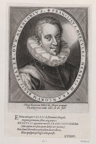 FRANCISCVS HERCVLES HENRICI III FRANCORVM REGIS FRATER DVX ALENCONIVS