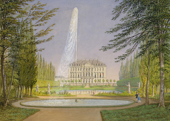Schloss Brühl: Garden front, parterre and waterspout