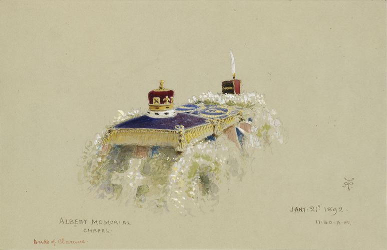 Funeral of the Duke of Clarence, 20-21 January 1892: catafalque in the Memorial Chapel, 21 January