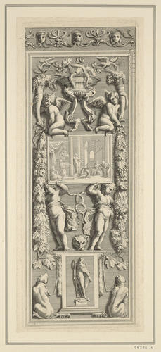 Master: Set of five prints supposedly after frescoes in the window embrasures of Raphael's Stanze
Item: A decorative panel with narrative scene at centre