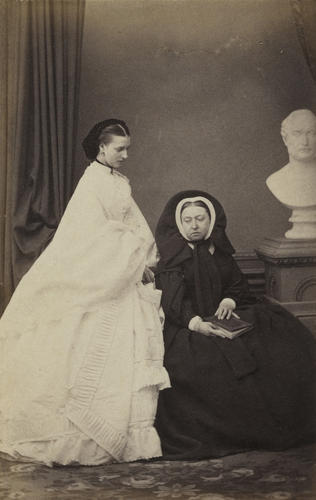 Queen Victoria and Princess Alexandra of Denmark with bust of Prince Albert