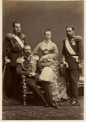 Alexander II, Emperor of Russia, Grand Duchess Maria Alexandrovna, Grand Duke Alexei Alexandrovich and Prince Alfred, Duke of Edinburgh