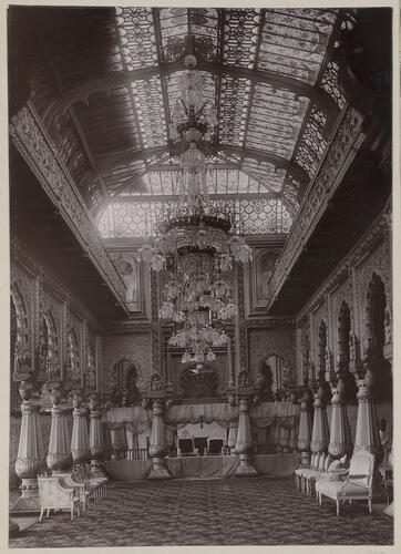 Interior of the Durbar Hall, Mysore Palace: Edward, Prince of Wales. Royal Tour of India, 1921-1922
