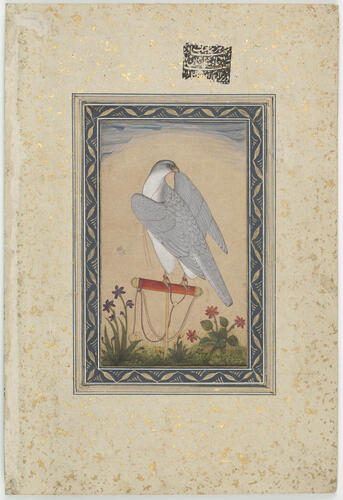 Master: Mughal album of portraits, animals and birds.
Item: Frontispiece containing portrait of Bahadur Shah I, and painting of a falcon Master: Mughal album of portraits, animals and birds.
Item: Frontispiece containing portrait of Bahadur Shah I, and painting of a falcon