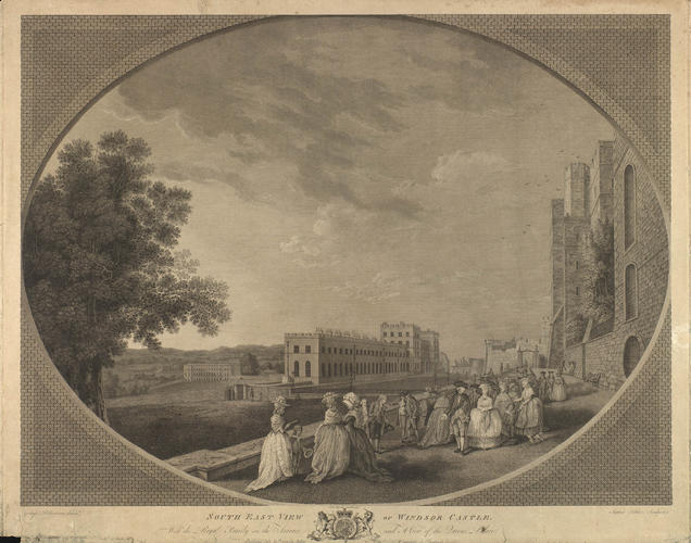 South-East View of Windsor Castle with the Royal Family on the Terrace and a view of the Queen's Palace