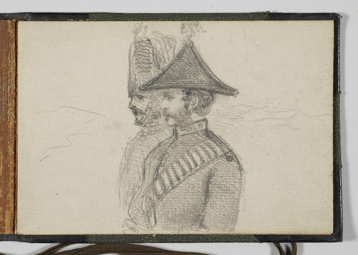 Master: Sketchbook of Princess Louise Balmoral 30 September 1865
Item: A military scene [and] Two soldiers