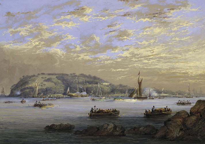 Plymouth Sound with a distant view of Mount Edgcumbe