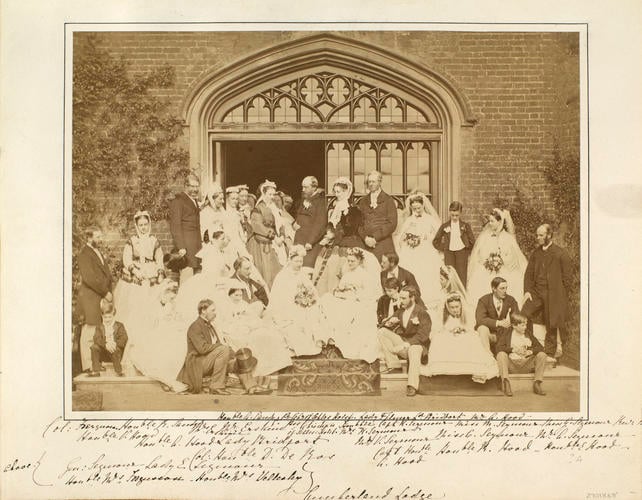Group photograph taken on the occasion of the wedding of the Honourable Mary Hood and the Honourable Captain Hugh Seymour