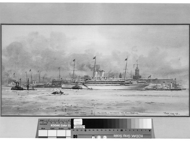 Home again; HMS Medina returning to Portsmouth from India, 7. 45 a. m. , 5th February 1912 Home again; HMS Medina returning to Portsmouth from India, 7. 45 a. m. , 5th February 1912