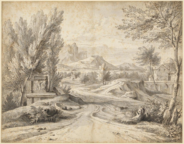 Landscape with classical remains by a path