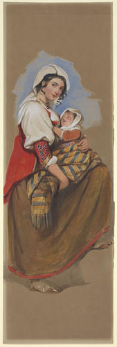 Italian girl, seated to the right, holding a baby