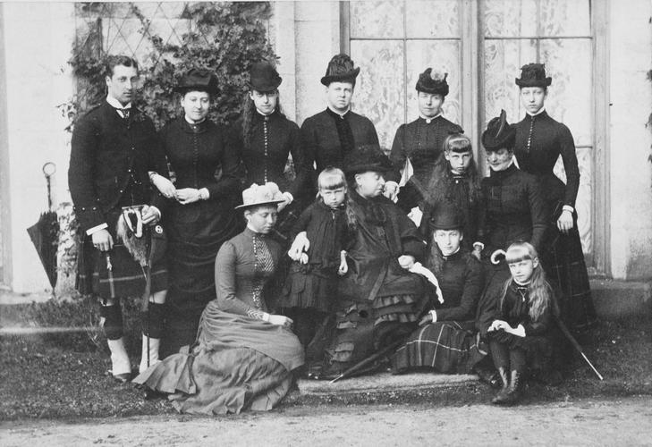 Queen Victoria photographed at Balmoral with some of her children, grandchildren and great-grandchildren, 1884