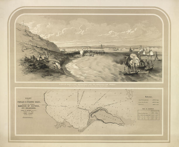 View of Portland Roadstead & the Breakwater Works; Chart of Portland & Weymouth Roads, showing the Intended Harbour of Refuge, and Breakwater View of Portland Roadstead & the Breakwater Works; Chart of Portland & Weymouth Roads, showing the Intended Harbour of Refuge, and Breakwater