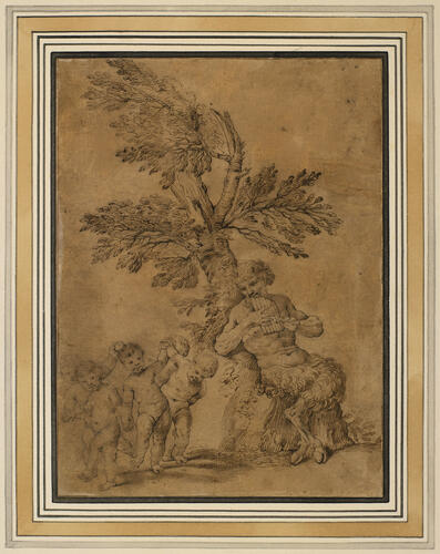 Pan blowing the syrinx and putti dancing Pan blowing the syrinx and putti dancing