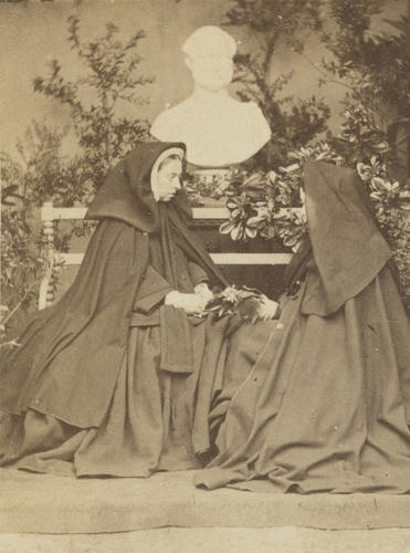 Queen Victoria and Princess Alice with bust of Prince Albert