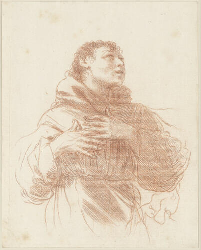 A friar, possibly St Anthony of Padua, looking upwards A friar, possibly St Anthony of Padua, looking upwards
