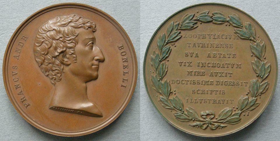 Italy. 	Laudatory medal of Francis Andrew Bonelli (naturalist, 1784-1830)