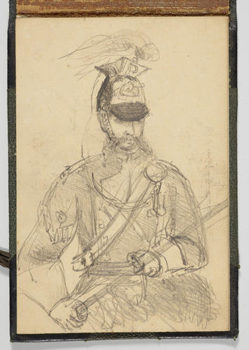 Master: Sketchbook of Princess Louise Balmoral 30 September 1865
Item: To Perth - in the railway carriage [and] A soldier