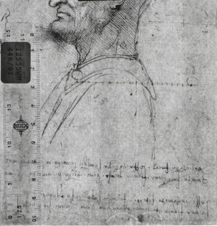 Recto: A bald man in profile, with mathematical calculations and notes. Verso: A bearded man in profile, confronted by a grotesque profile