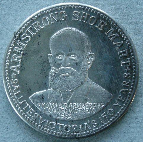 Australia. Medal of the Armstrong Shoe Mart commemorating 150th Anniversary of the European settlement of the state of Victoria, 1834