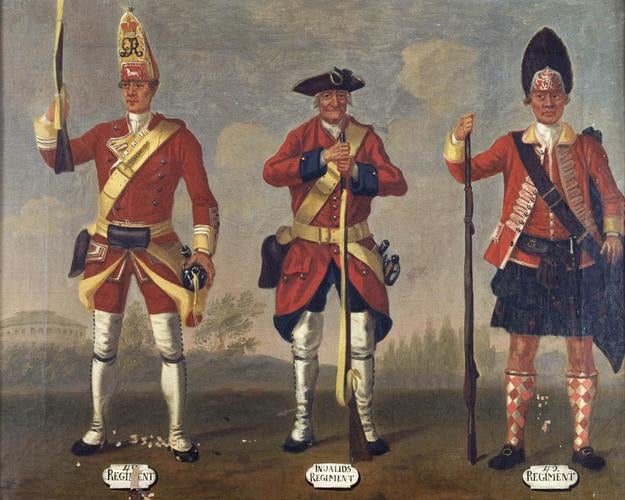 Grenadiers, 40th Regiment of Foot, and Privates, 41st Invalids Regiment and 42nd Highland Regiment, 1751