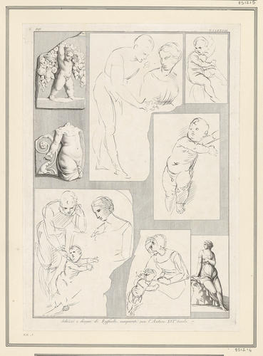 A collage of drawings by Raphael and antique fragments