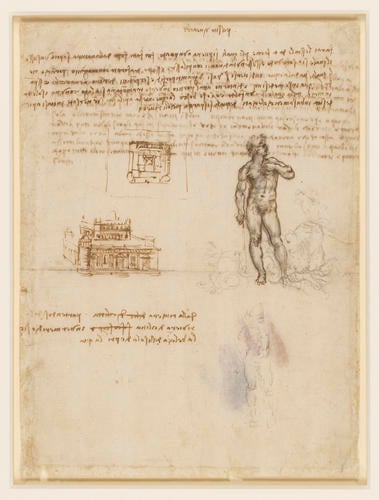 Recto: A palazzo, and a fountain of Neptune. Verso: Notes on Cyprus and the legend of the Sirens