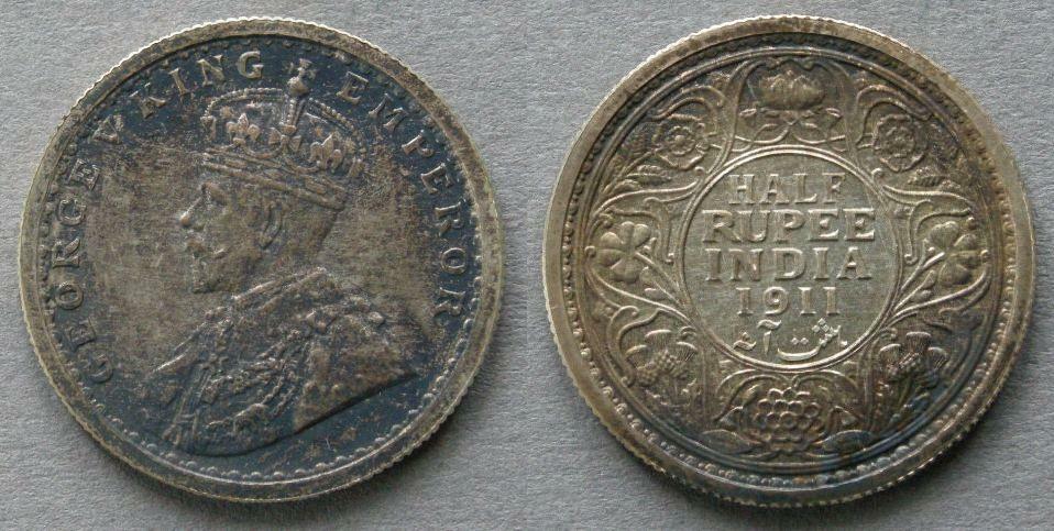 India. 	George V, proof half Rupee, 1911