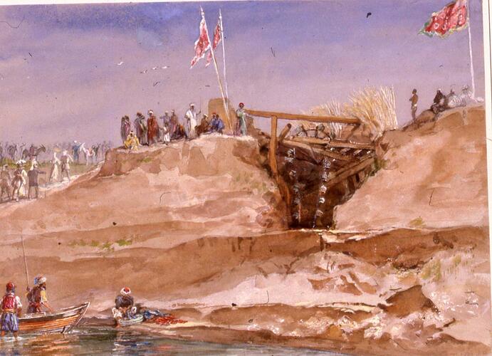 The river bank at Edfu, with waterwheel of buckets, 20 February
