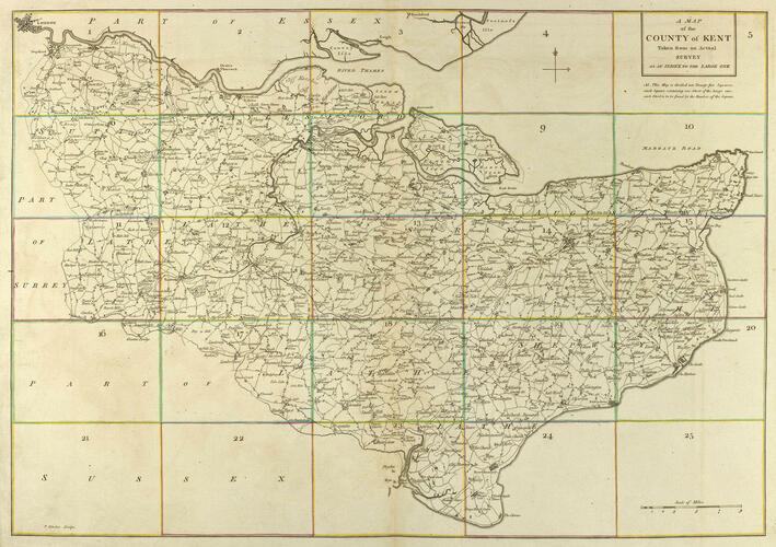 A TOPOGRAPHICAL MAP OF THE COUNTY OF KENT IN TWENTY FIVE SHEETS ON A SCALE OF TWO INCHES TO A MILE, FROM AN ACTUAL SURVEY. .