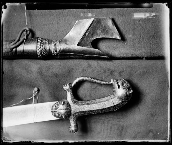 Glass plate negative of two weapons Glass plate negative of two weapons