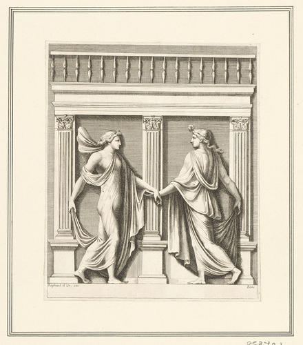 Two nymphs dancing in a portico