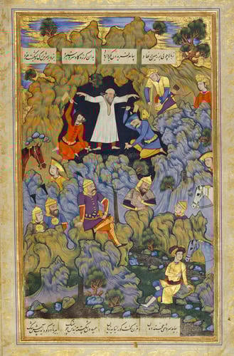 Master: Shahnamah شاهنامه (The Book of Kings)
Item: Zahhak chained by Faridun in a cave on Mount Damavand Master: Shahnamah شاهنامه (The Book of Kings)
Item: Zahhak chained by Faridun in a cave on Mount Damavand