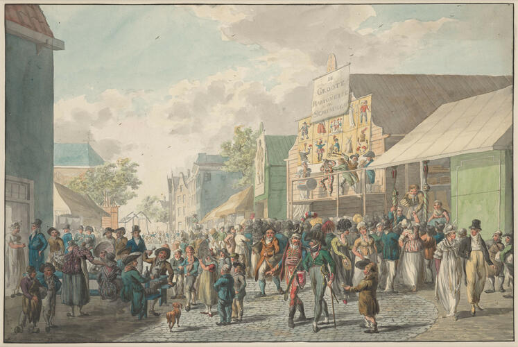 A town fair with a puppet show