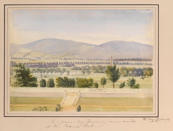 Master: Queen Victoria's Sketchbook 1848-1854
Item: View from my Dressing room window at the Phoenix Park