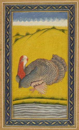 Master: Mughal album of portraits, animals and birds.
Item: Paintings of a Mughal lady on a terrace and a turkey Master: Mughal album of portraits, animals and birds.
Item: Paintings of a Mughal lady on a terrace and a turkey