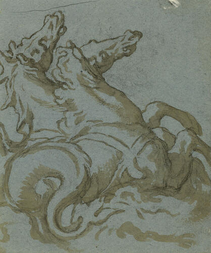 A design for an impresa; Two sea horses (verso)