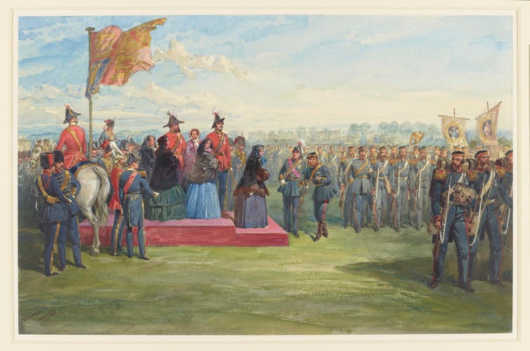 Queen Victoria reviewing the Royal Artillery at Woolwich on their return from the Crimea, 13 March 1856