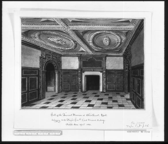 Hall of the ancient mansion at Chiselhurst, Kent, belonging to the Right Honble Lord Viscount Sidney. Pulled down April 1822