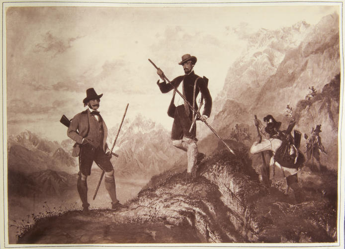 'Prince Leiningen and the Duke of Saxe Coburg returning from a chasse in the Tyrolese Alps'