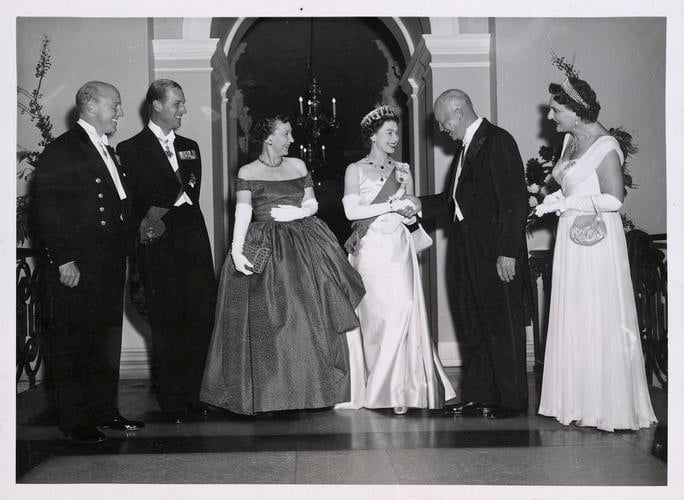 The Queen with President Eisenhower. [Royal visit to USA, 1957]