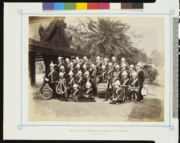 The Royal Marine Light Infantry (RMLI) Band, Portsmouth Division, embarked on board HMS 'Serapis'. Mr C. Kreyer, Bandmaster