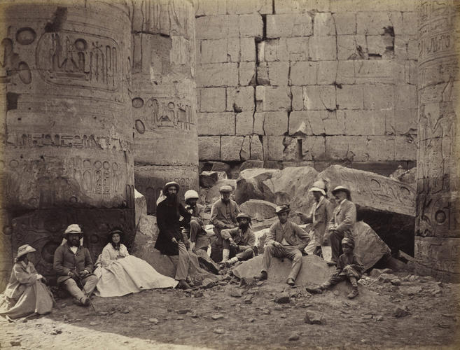 The Prince of Wales and party among the ruins in the Hypostyle Hall, Temple of Amun, Karnak