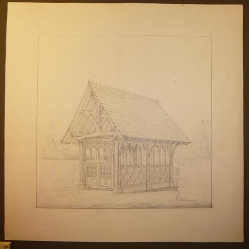 St Mildred's church, Whippingham: perspective of the lych gate St Mildred's church, Whippingham: perspective of the lych gate