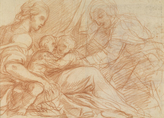 Recto: Virgin and Child with St Elizabeth and St John