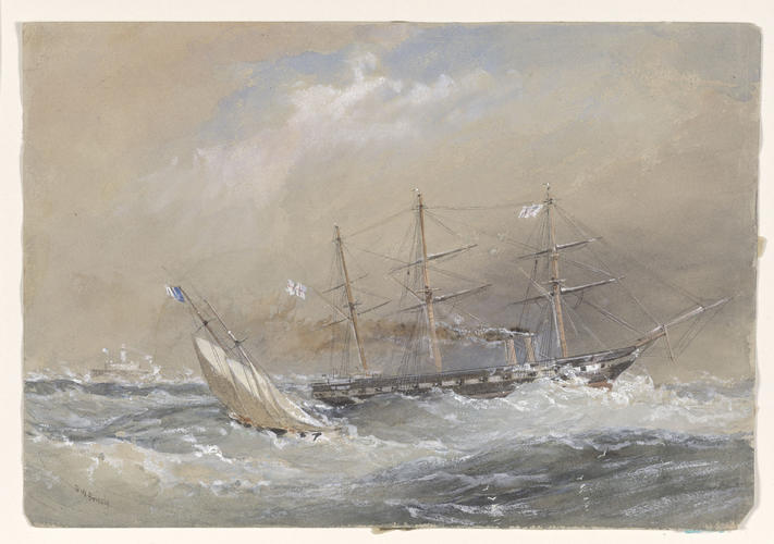 HMS Galatea coming out of the River Tagus in a gale, 13 March
