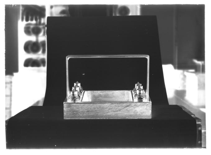 A glass plate negative of a mahogany tray A glass plate negative of a mahogany tray