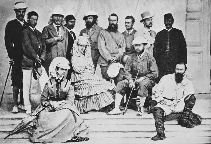 Group photograph including the Prince and Princess of Wales in Egypt, April 1869
