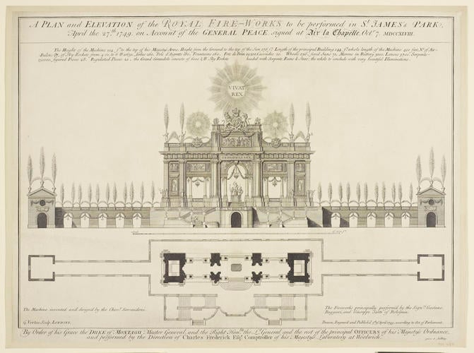 A Plan and elevation of the Royal Fireworks in St. James's Park