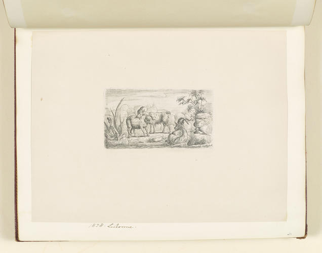 Master: Collection of Etchings done by Ferdinand King of Portugal, 1840.
Item: Three goats in a landscape